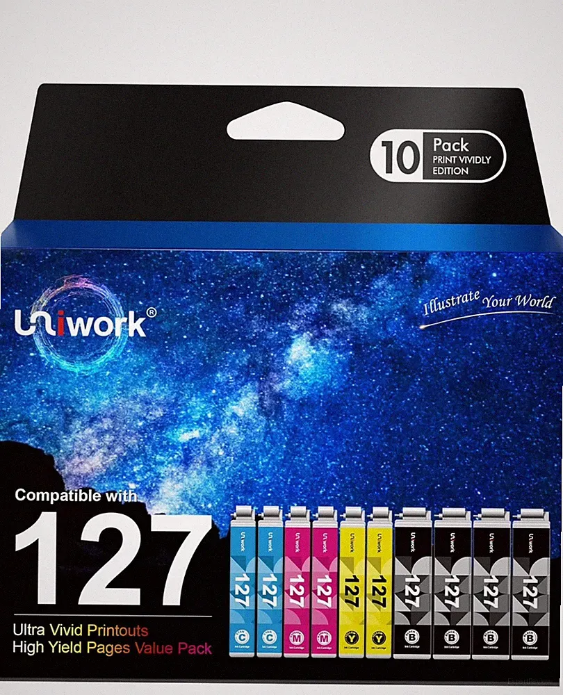 10 pack Uniwork 127 Ink Cartridge Replacement for Epson 127 Ink Cartridges T127