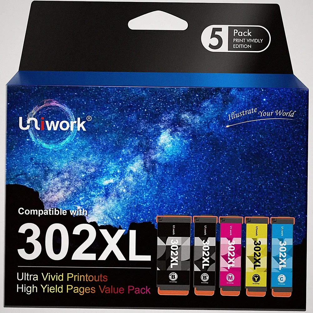Uniwork 302XL Ink Cartridge Replacement for Epson 302XL Printer Ink Cartridge...