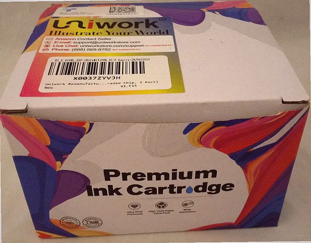 Uniwork 410XL Premium Ink Cartridges 2 Black and 3 Color New Sealed Exp 2024