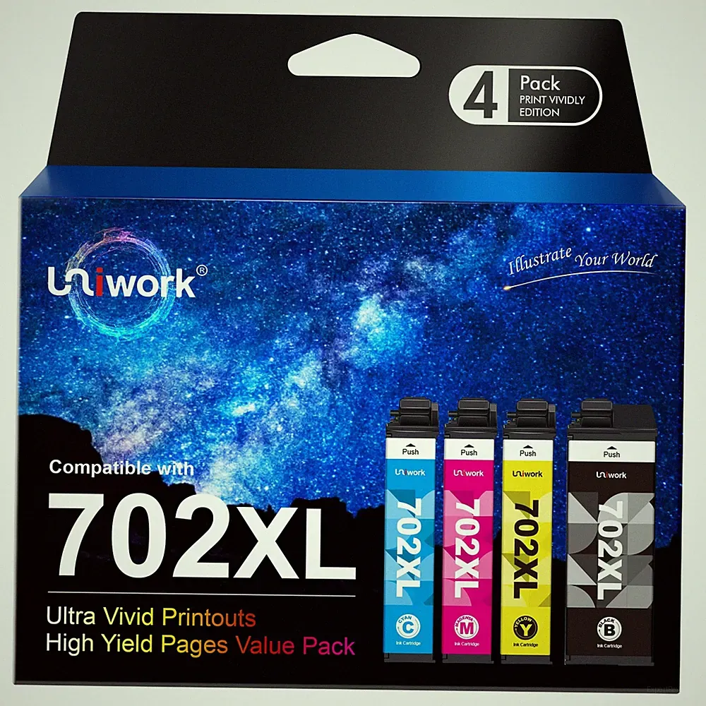 Uniwork 702XL Ink Cartridges Combo Pack for Epson Printers 702 702XL 4 Pack