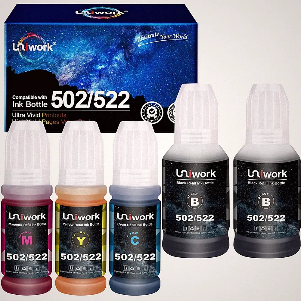 Uniwork Compatible 502 Ink Bottles Replacement for Epson 502 T502 522 Ink Ref...