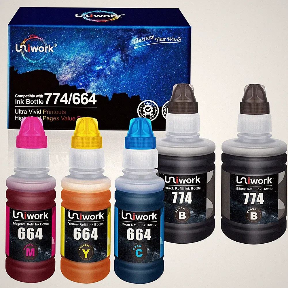 Uniwork Compatible Refill Ink Bottle Replacement for Epson 774 664 T774 T664...