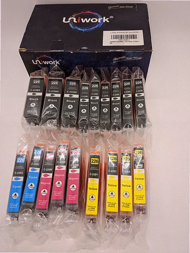 Uniwork Ink Cartridges Open box Mixed Lot of 18 C-225 & C-226 Exp. 07/28/2022